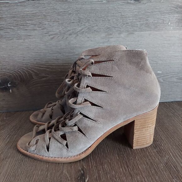 Jeffrey Campbell Corwin Lace Up Suede Block Heel Bootie Sandal 10 - Picture 4 of 12